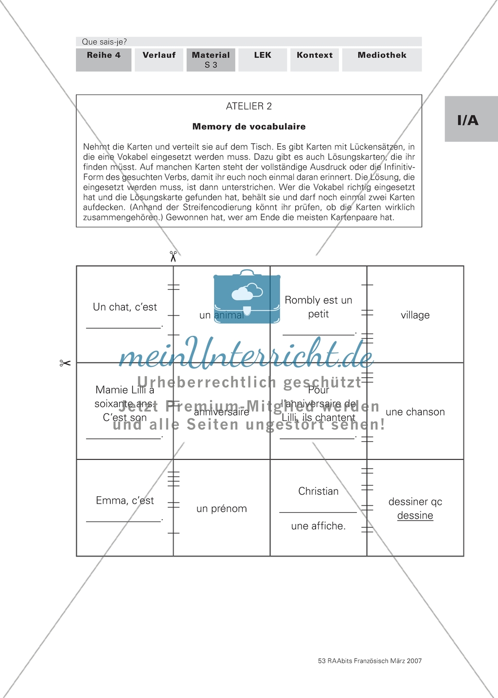 Memory für Lernanfänger - Spielkarten und Anweisungen zur Festigung des Grundwortschatzes und der Konjugation von Verben. Preview 1