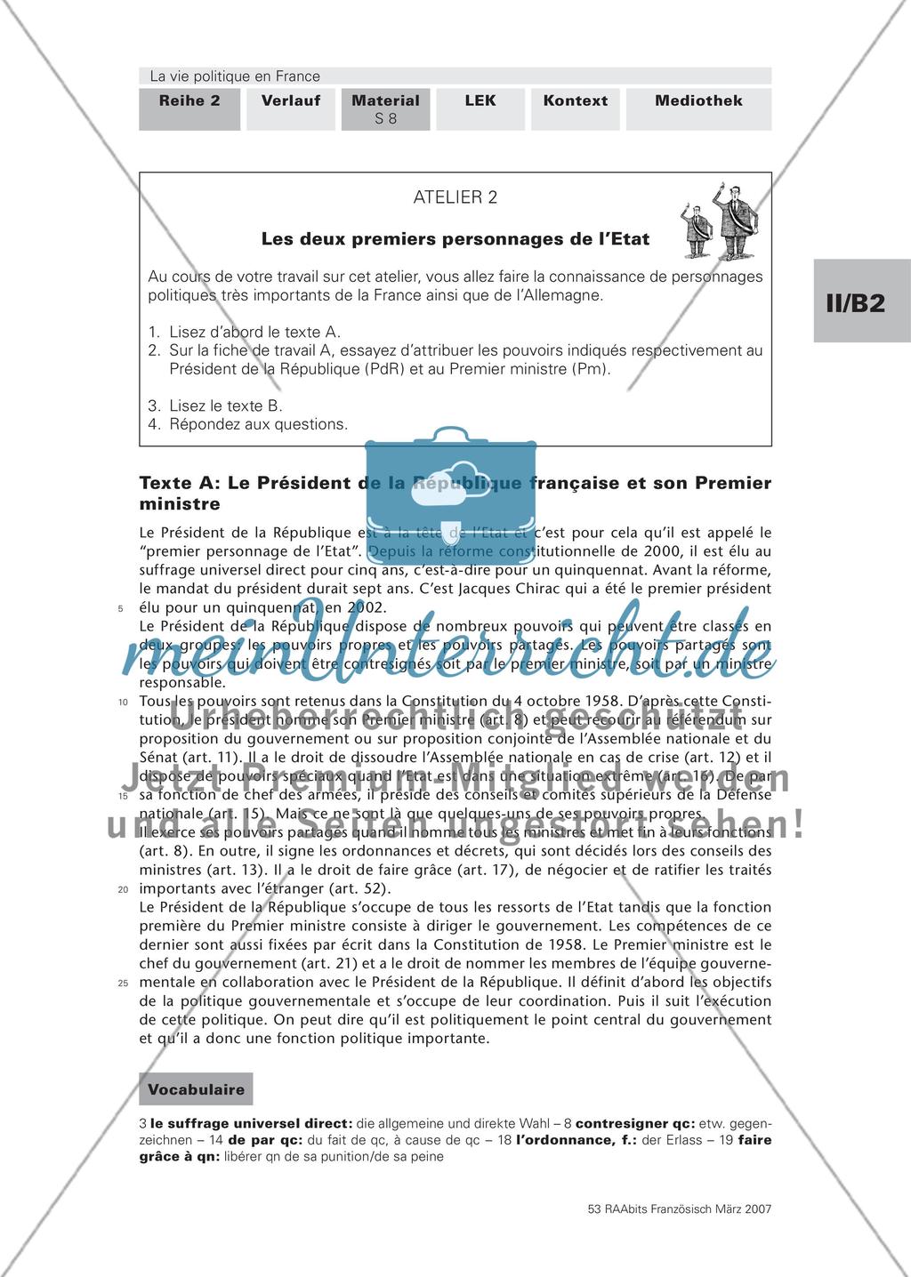 La vie politique en France. Ein landeskundlicher Lernzirkel für die 12. und 13. Jahrgangsstufe Preview 13
