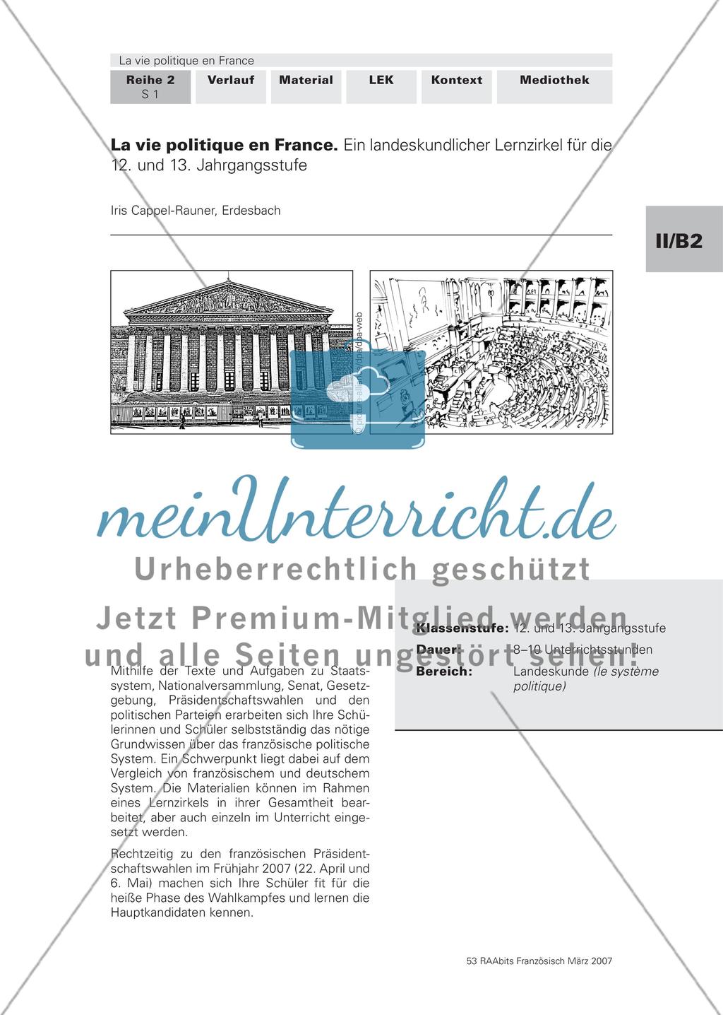 La vie politique en France. Ein landeskundlicher Lernzirkel für die 12. und 13. Jahrgangsstufe Preview 1