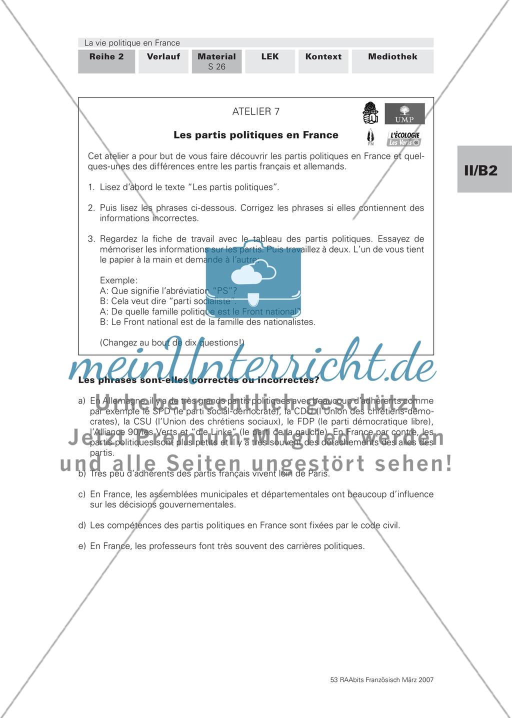La vie politique en France. Ein landeskundlicher Lernzirkel für die 12. und 13. Jahrgangsstufe Preview 31