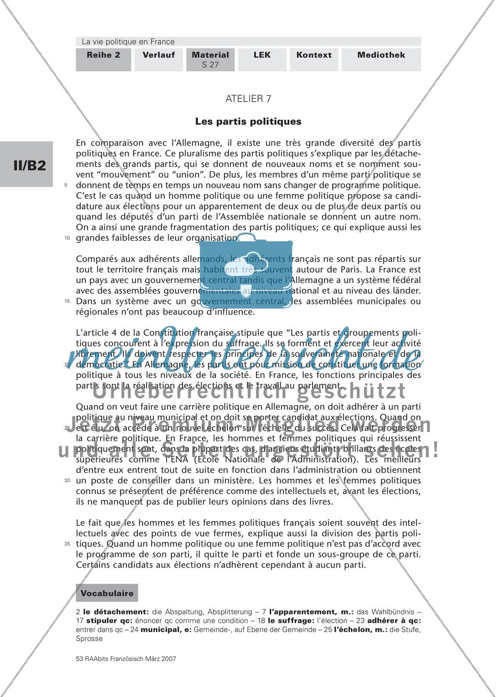 La vie politique en France. Ein landeskundlicher Lernzirkel für die 12. und 13. Jahrgangsstufe Preview 32