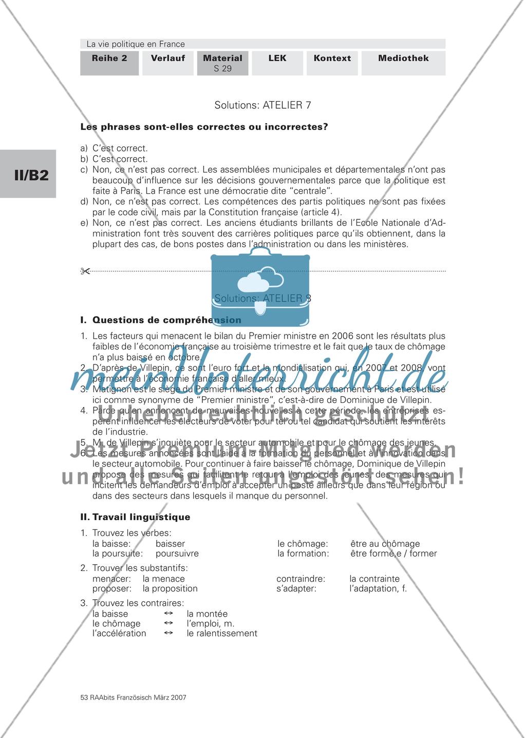 La vie politique en France. Ein landeskundlicher Lernzirkel für die 12. und 13. Jahrgangsstufe Preview 34