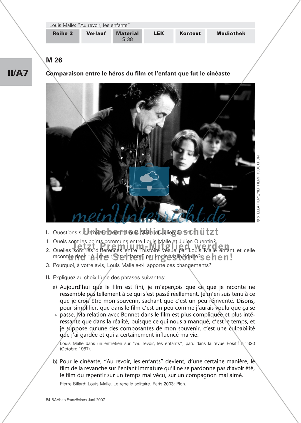 Au revoir les enfants - Arbeitsblatt mit Aufgaben zum Vergleich der Biographie Louis Malles und der Filmfigur Julien Quentin Preview 1