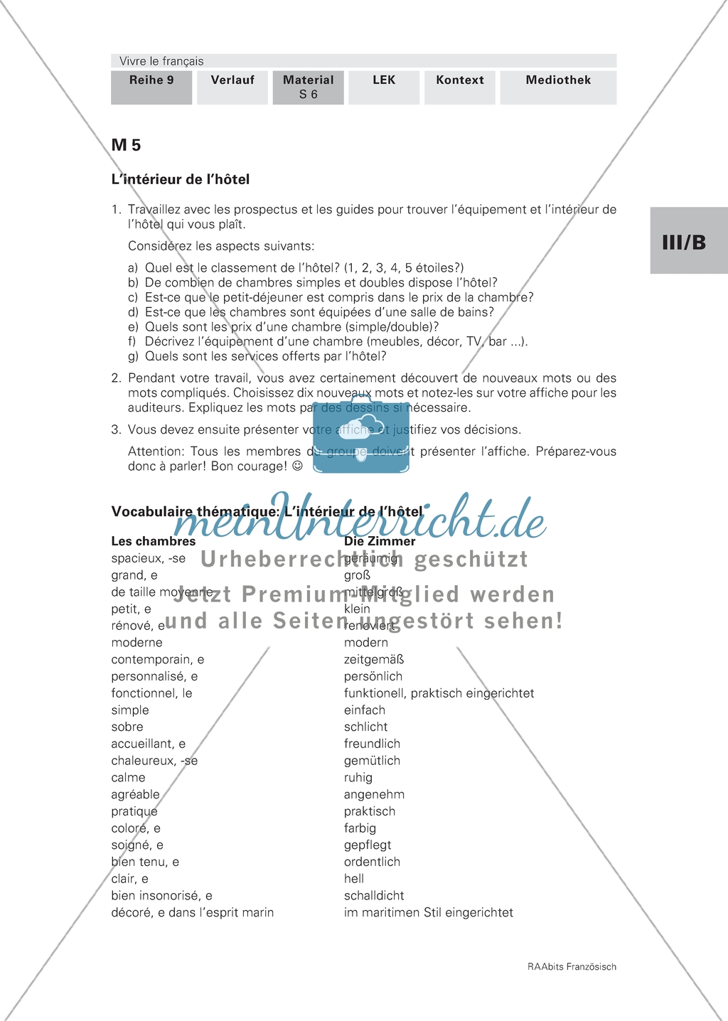 On invente l'hôtel - Arbeitsblatt mit Aufgaben zum Hotelinneren und zum Restaurant und Vokabelliste zur Inneneinrichtung Preview 1