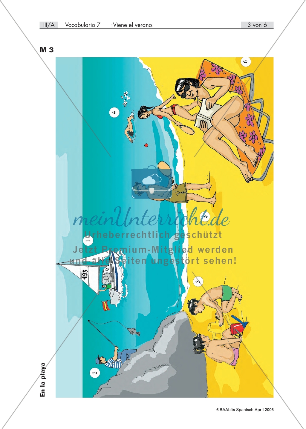 En la playa - verschiedene Situationen auf einem Bild von Personen am Strand beschreiben, mit Vokabelliste und Übungen Preview 2