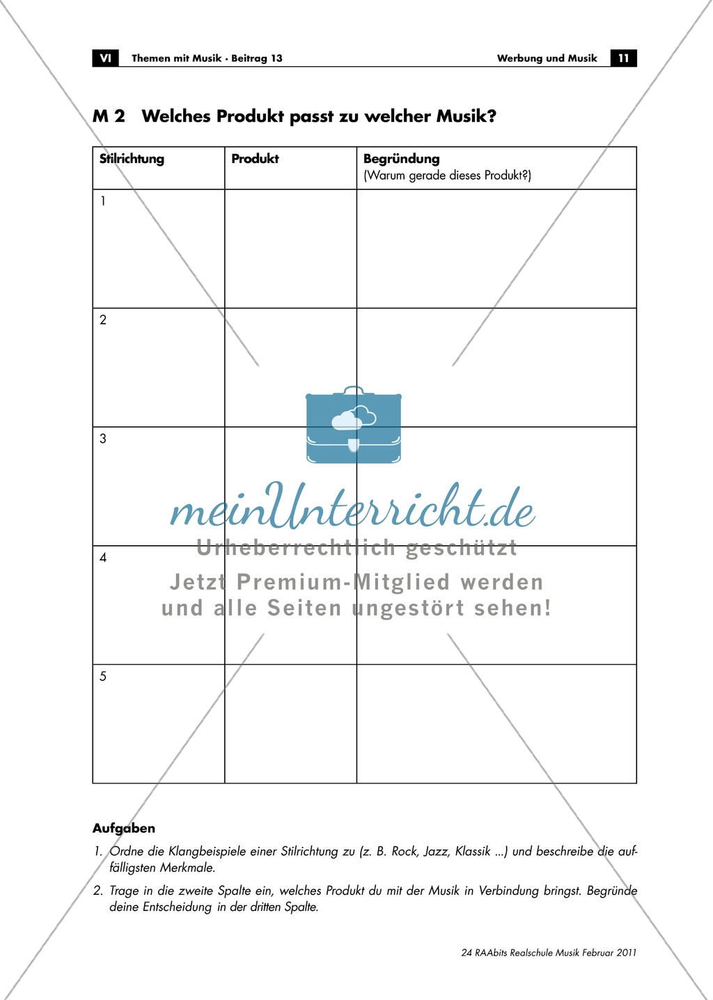 Der Zusammenhang zwischen Produkt und ausgewählter Musik: Arbeitsmaterial mit Erläuterungen Preview 1
