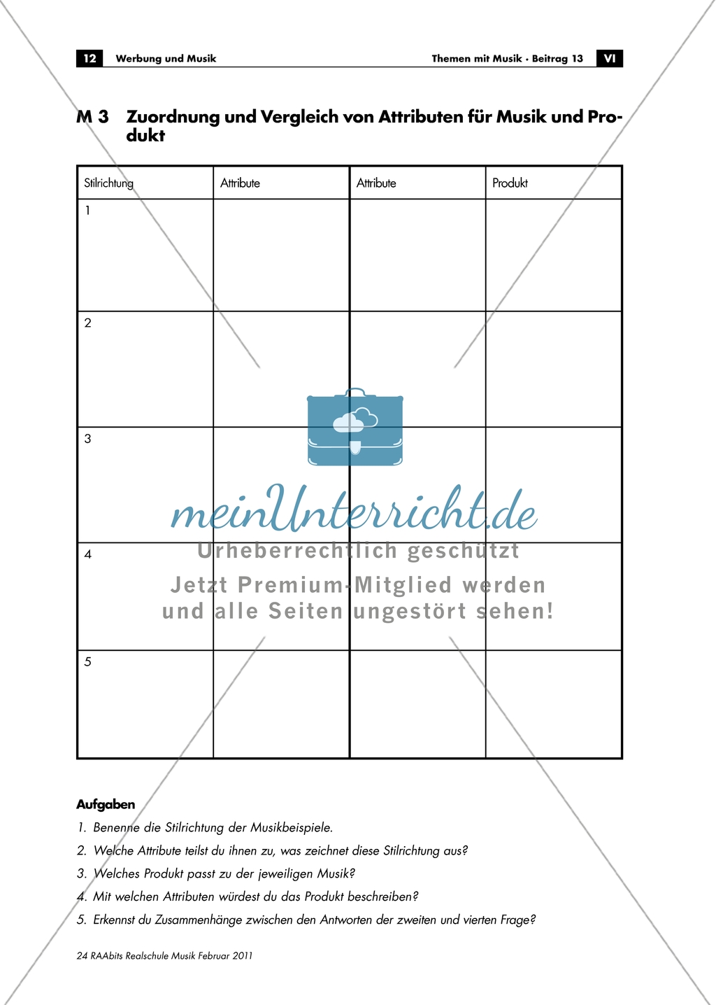 Der Zusammenhang zwischen Produkt und ausgewählter Musik: Arbeitsmaterial mit Erläuterungen Preview 2