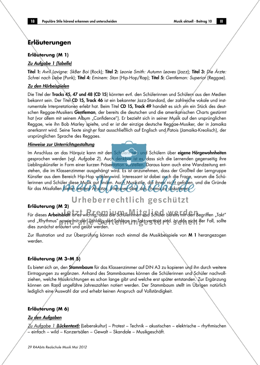 Arbeitsblatt mit Informationstext und verschiedenen Aufträgen zur Einordnung von Musikstücken zu Gattungen. Preview 2