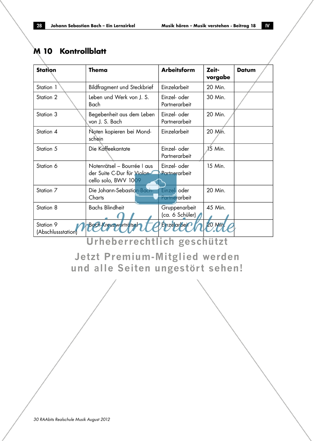 Einführung für Lernende in einen Lernzirkel zu Johann Sebastian Bach + Kontrollblatt Preview 3