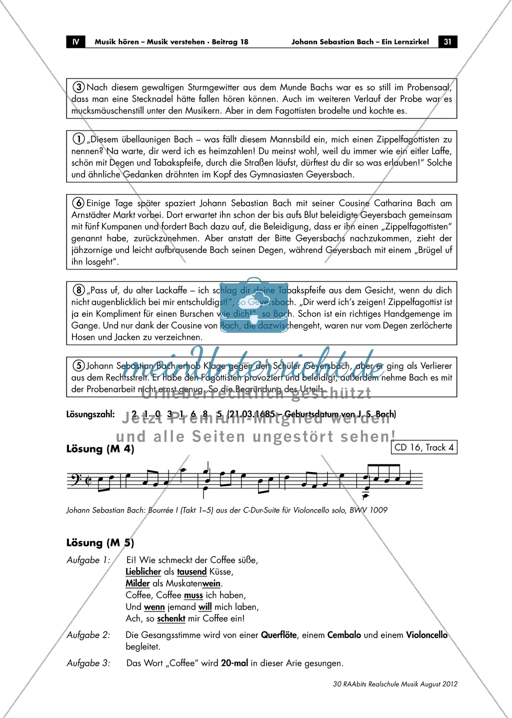 Johann Sebastian Bach: Die Kaffeekantate. Arbeitsmaterial mit Erläuterungen Preview 2