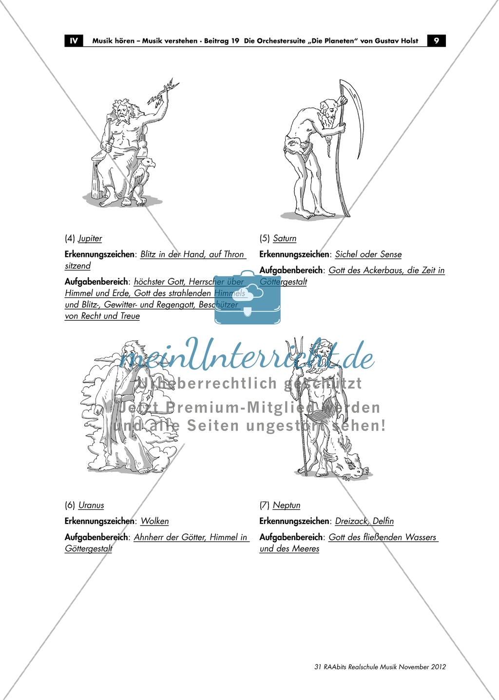 Römische Gottheiten und ihre Aufgaben: Vorlage von Holsts