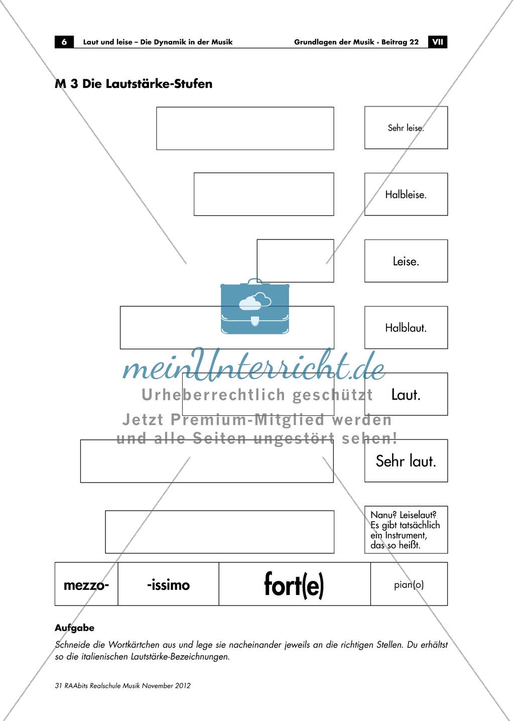 Italienisch als Sprache der Musik: Einführung und Wortlegespiel zu Dynamikbezeichnungen. Arbeitsmaterial mit Erläuterungen Preview 2