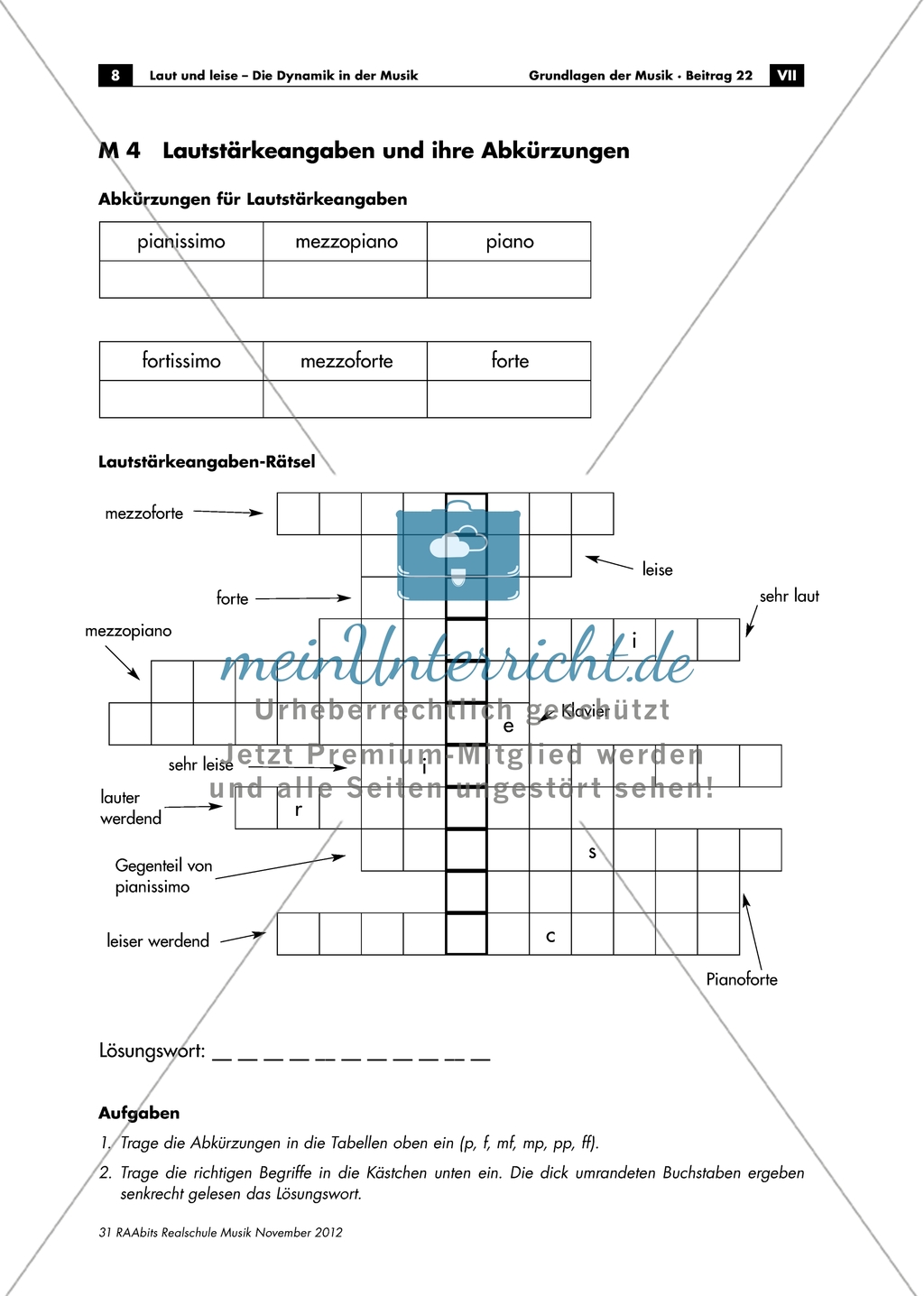 Lautstärkeangaben und ihre Abkürzungen: Rätsel. Arbeitsmaterial mit Erläuterungen Preview 1