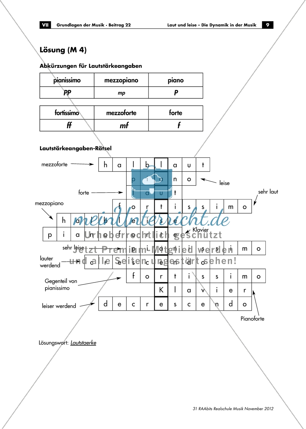 Lautstärkeangaben und ihre Abkürzungen: Rätsel. Arbeitsmaterial mit Erläuterungen Preview 2