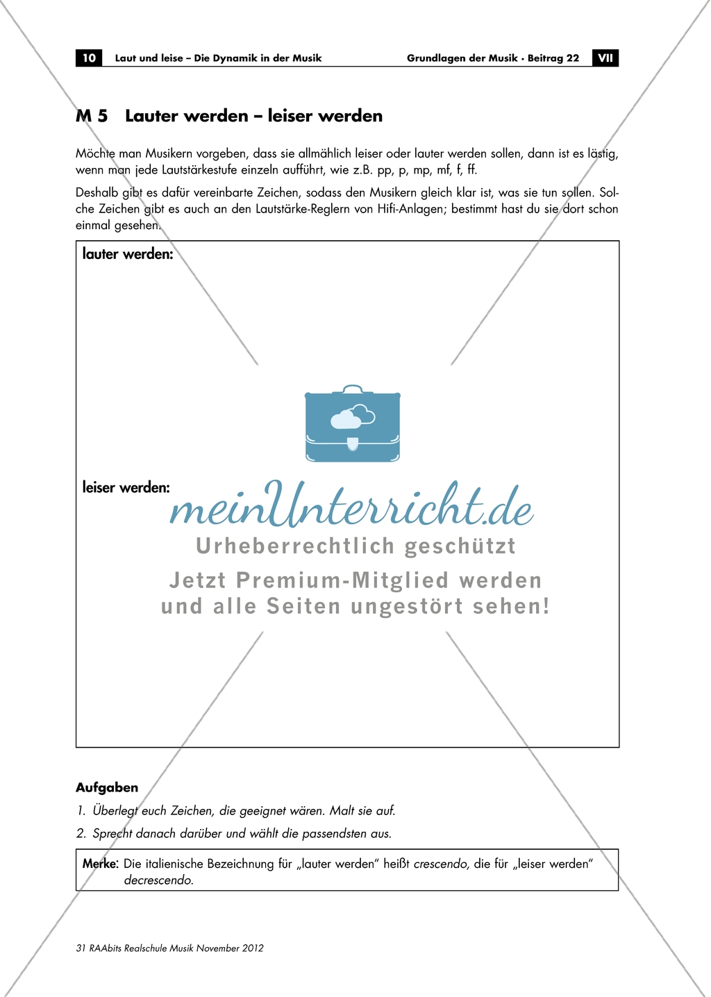 Lauter werden - leiser werden: kreative Aufgabe. Arbeitsmaterial mit Erläuterungen Preview 1