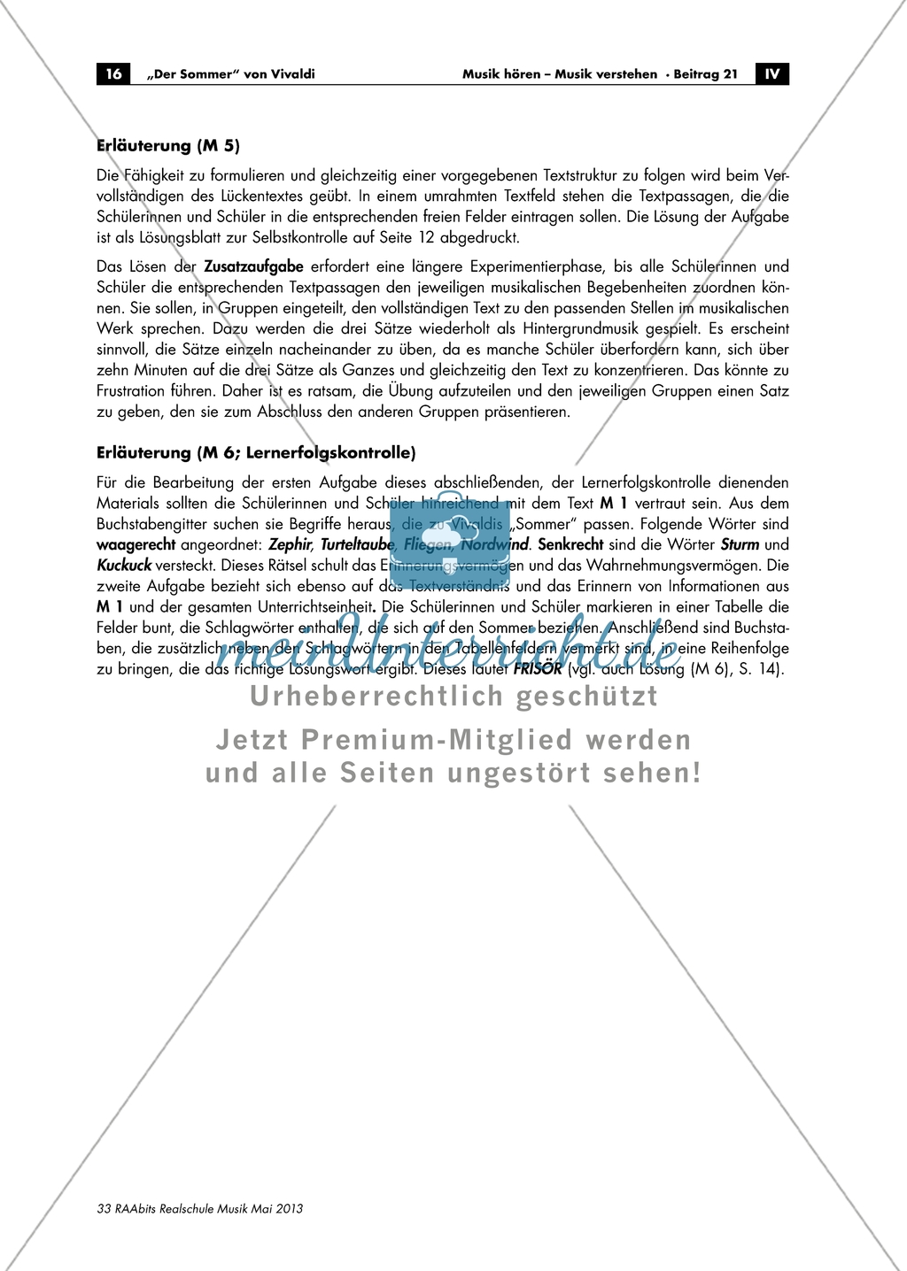 Arbeitsblatt mit Lückentext und Lösungen zur Beschreibung des Werkes