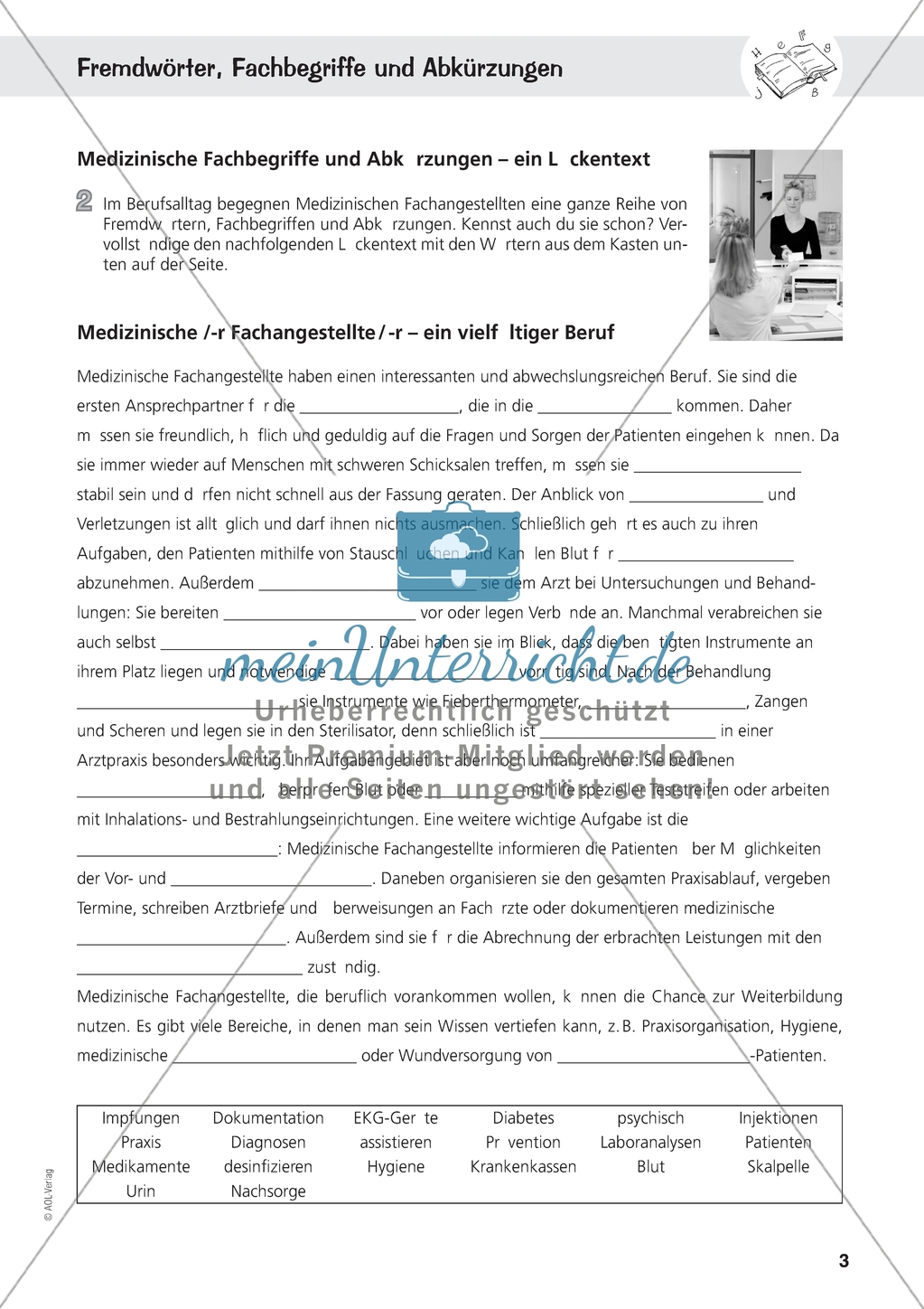 Deutsch im Beruf: Medizinische Fachbegriffe und Abkürzungen - ein Lückentext Preview 1