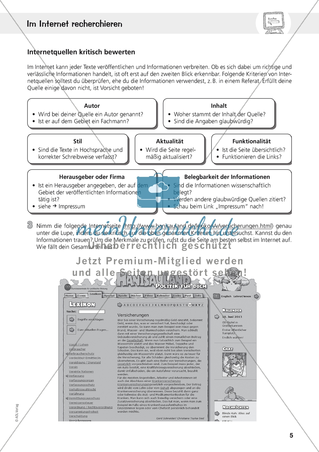 Im Internet recherchieren: Internetquellen kritisch bewerten Preview 1