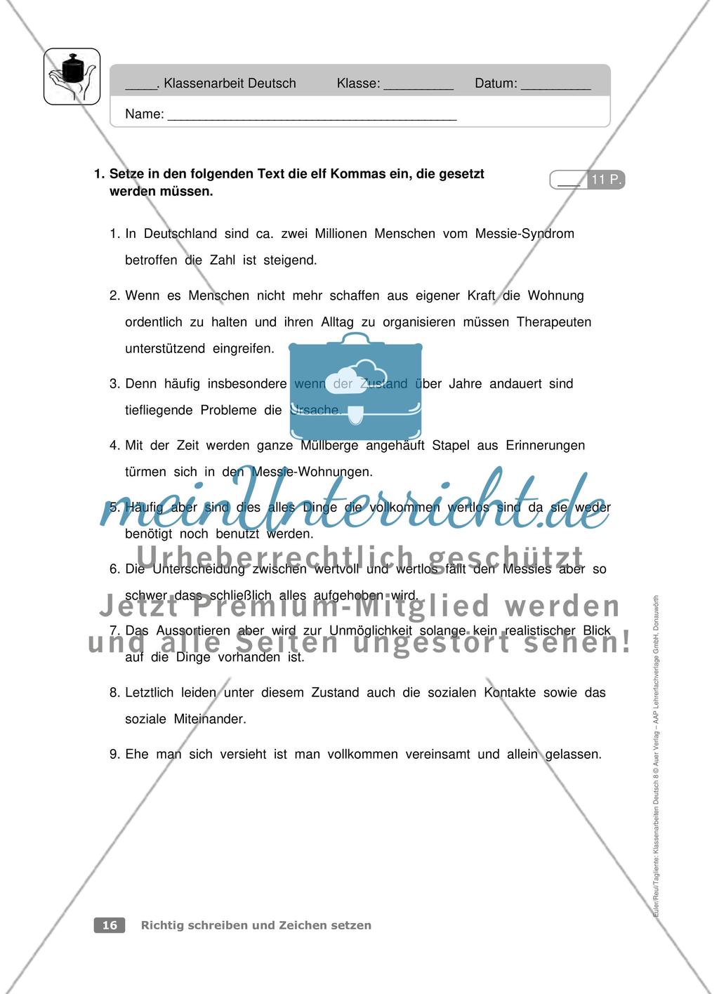 Kommasetzung bei Satzreihen und Satzgefügen: Klassenarbeit (leicht) Preview 1