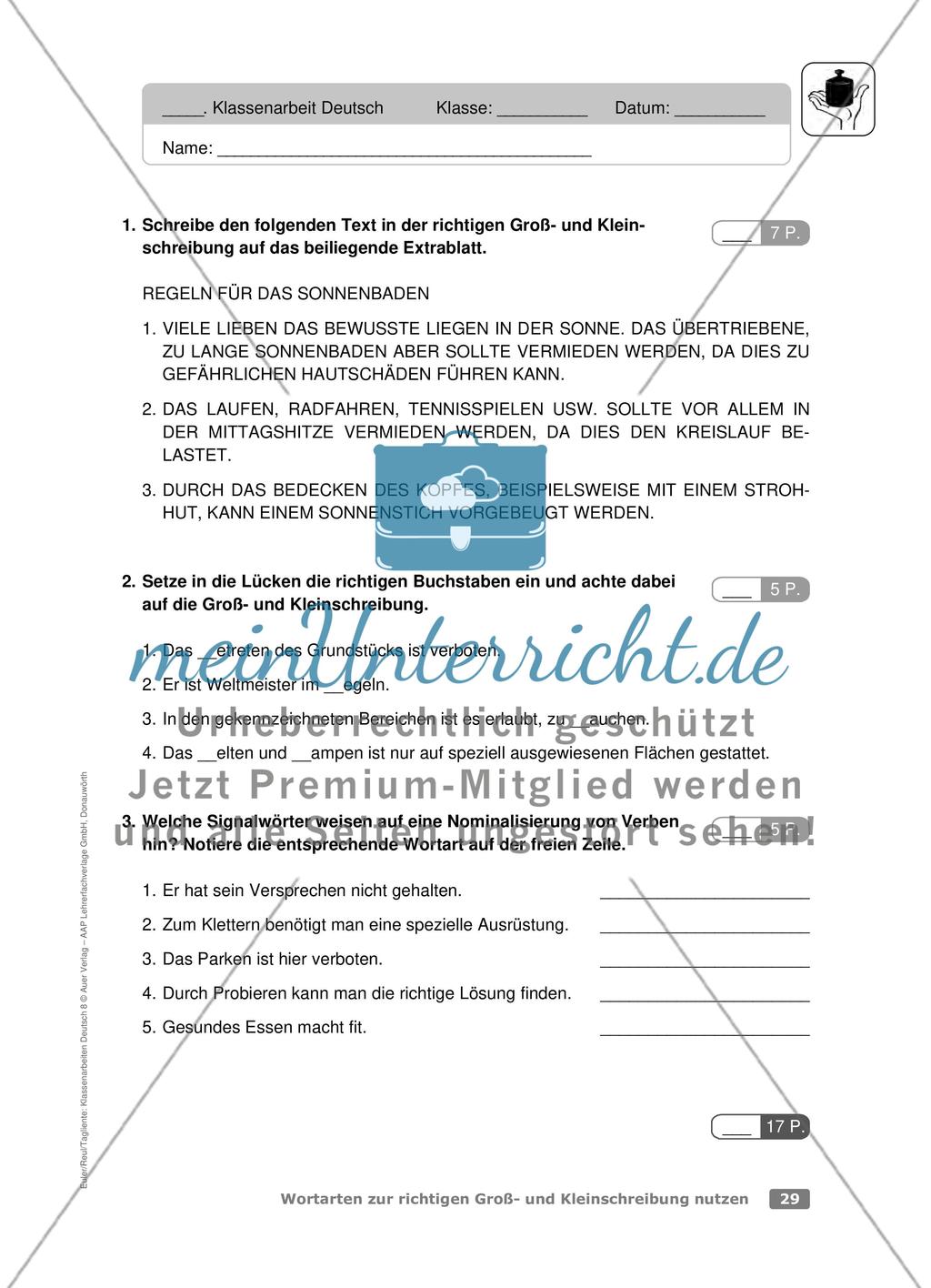 Nominalisierung von Verben: Klassenarbeit (leicht) Preview 1
