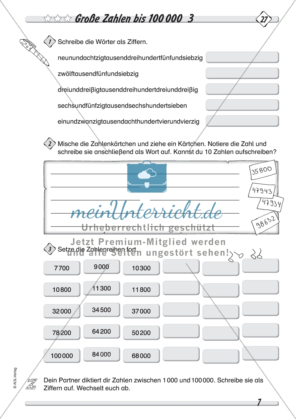Zahlenraum bis 100 000 - Darstellung großer Zahlen in Zahlworten Preview 3