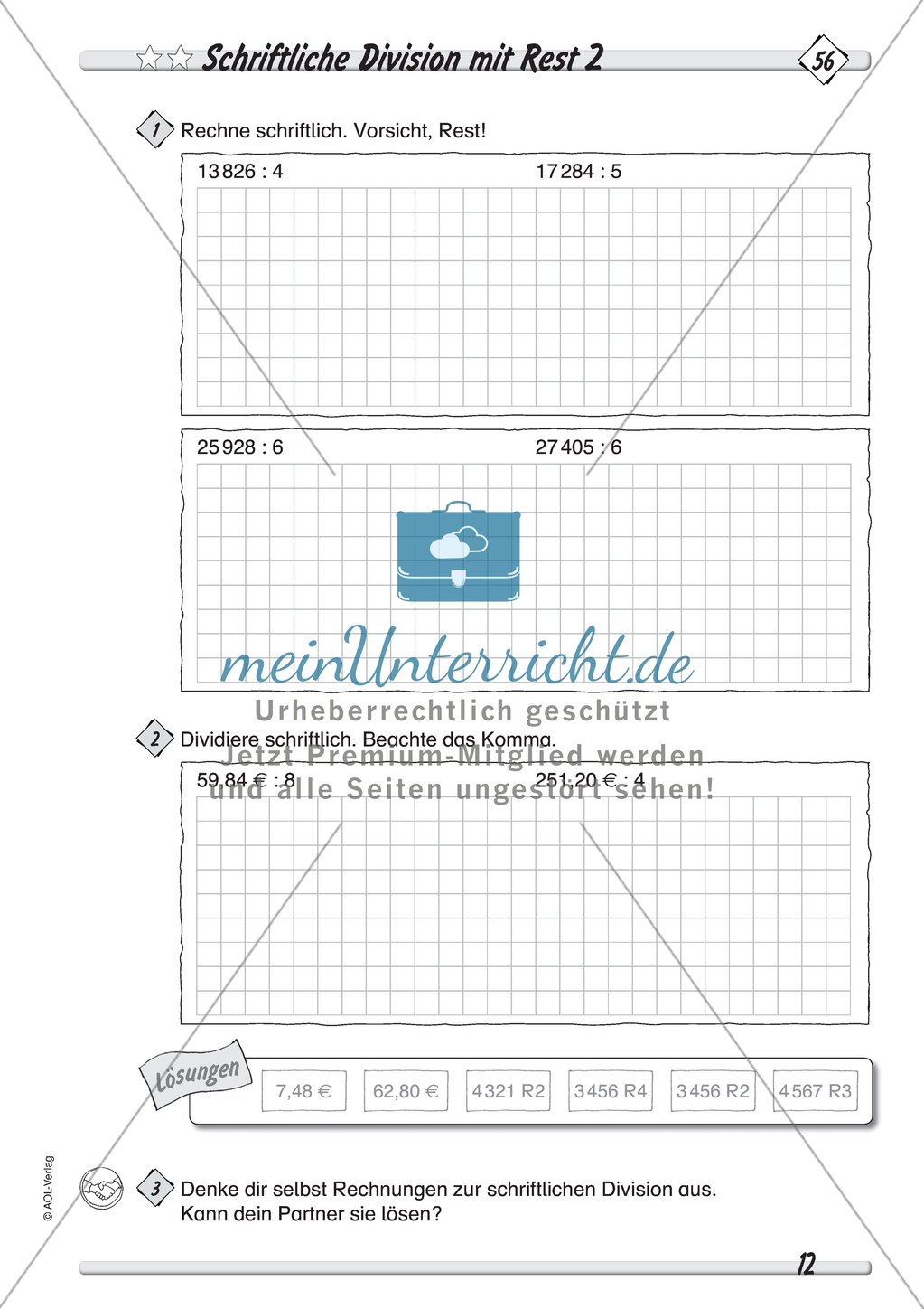 Differenziertes Übungsmaterial zum Dividieren - schriftliches Rechnen mit Rest. Preview 2