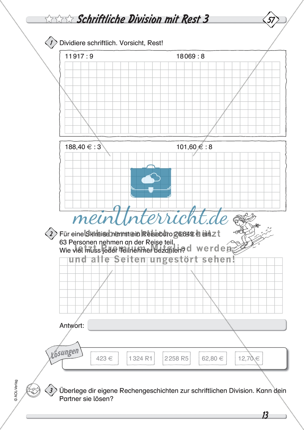 Differenziertes Übungsmaterial zum Dividieren - schriftliches Rechnen mit Rest. Preview 3
