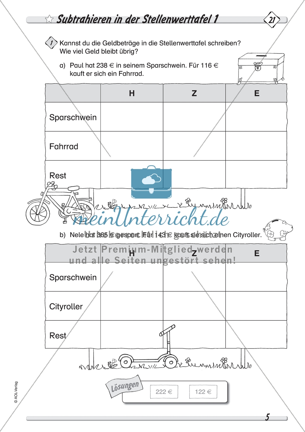 Differenziertes Übungsmaterial zum Subtrahieren - Subtrahieren in der Stellenwerttafel. Preview 1