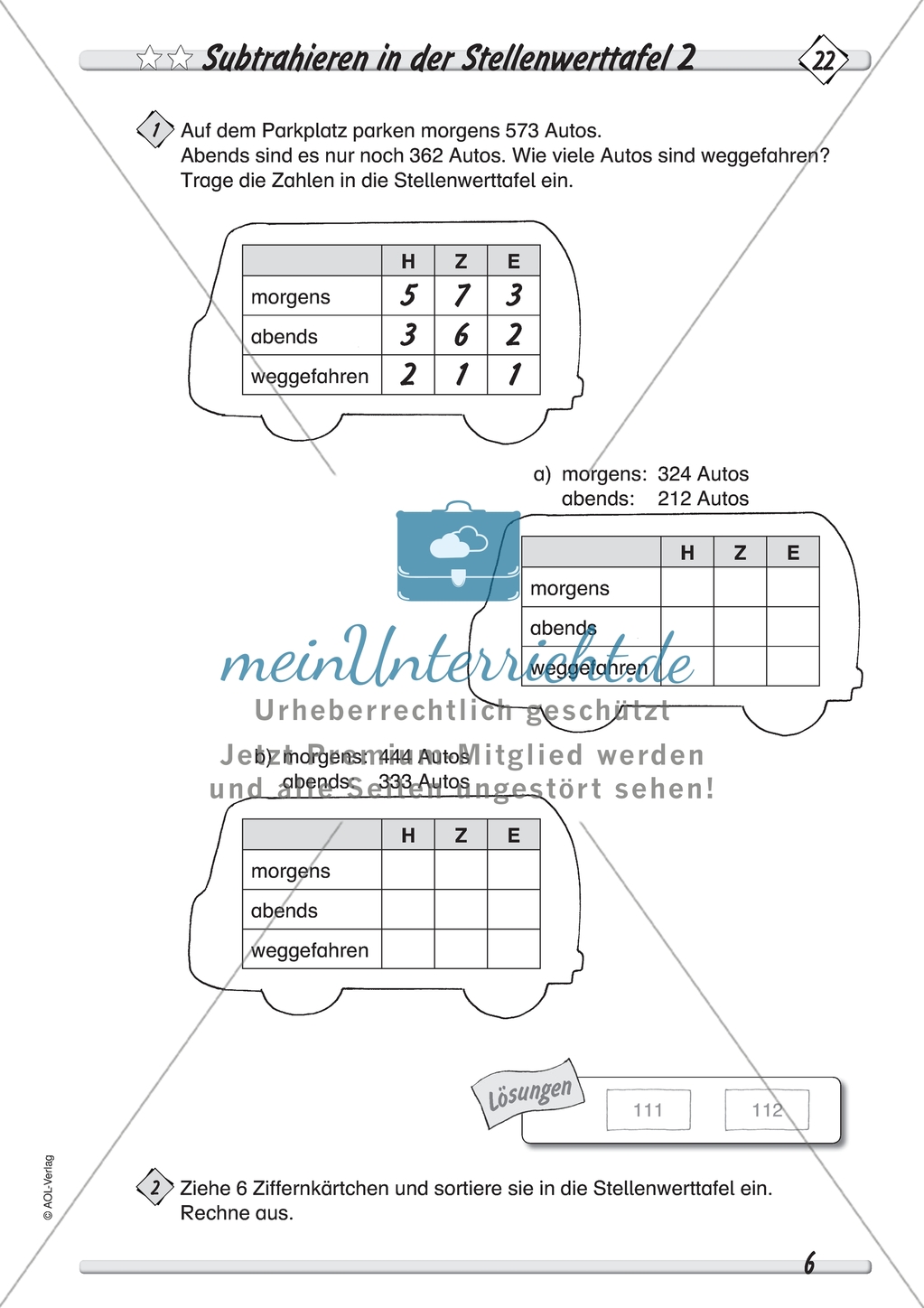Differenziertes Übungsmaterial zum Subtrahieren - Subtrahieren in der Stellenwerttafel. Preview 2