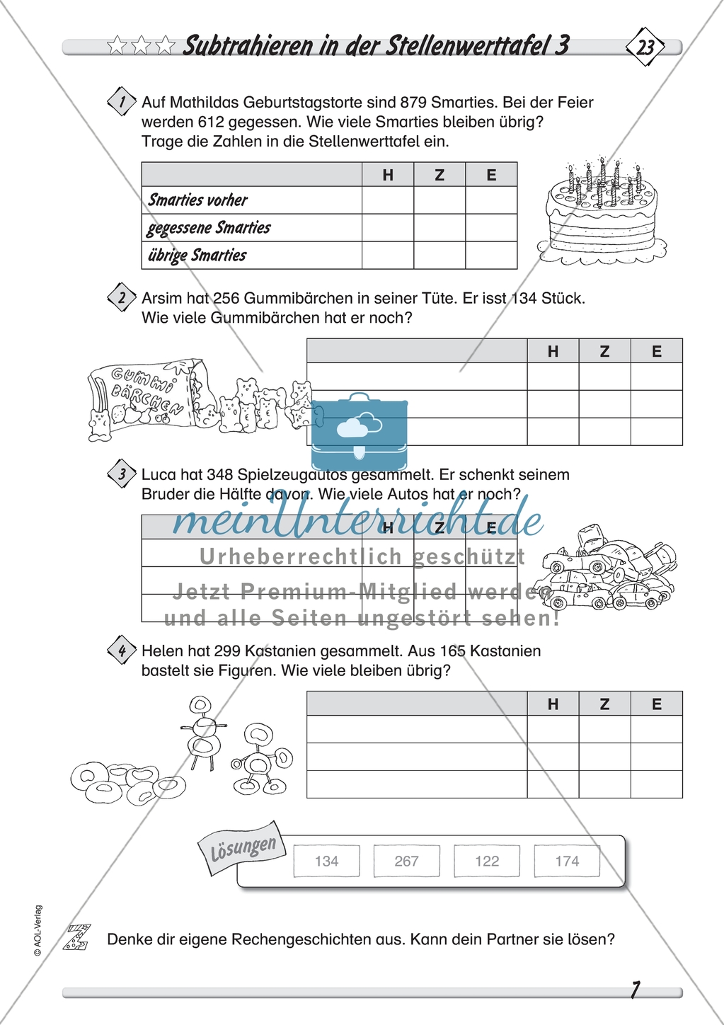 Differenziertes Übungsmaterial zum Subtrahieren - Subtrahieren in der Stellenwerttafel. Preview 3