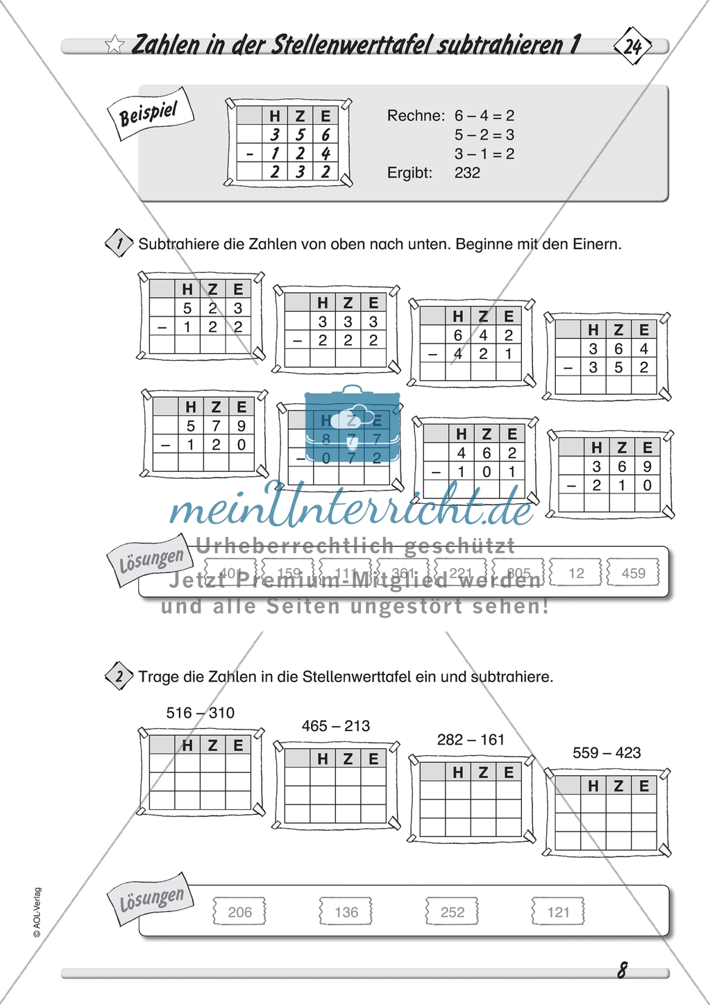 Differenziertes Übungsmaterial zum Subtrahieren - Subtrahieren in der Stellenwerttafel. Preview 4