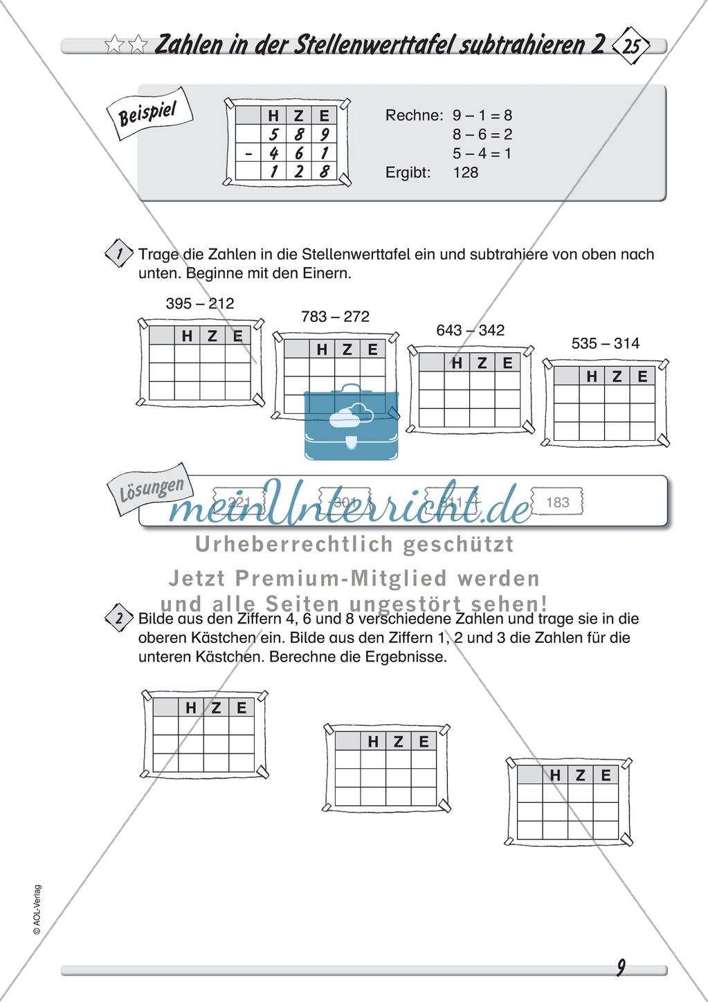 Differenziertes Übungsmaterial zum Subtrahieren - Subtrahieren in der Stellenwerttafel. Preview 5