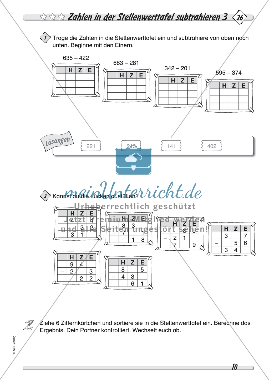 Differenziertes Übungsmaterial zum Subtrahieren - Subtrahieren in der Stellenwerttafel. Preview 6