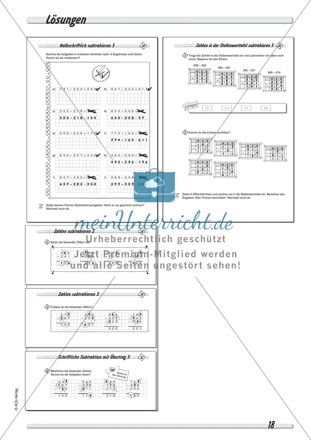 Differenziertes Übungsmaterial zum Subtrahieren - Subtrahieren in der Stellenwerttafel. Preview 7