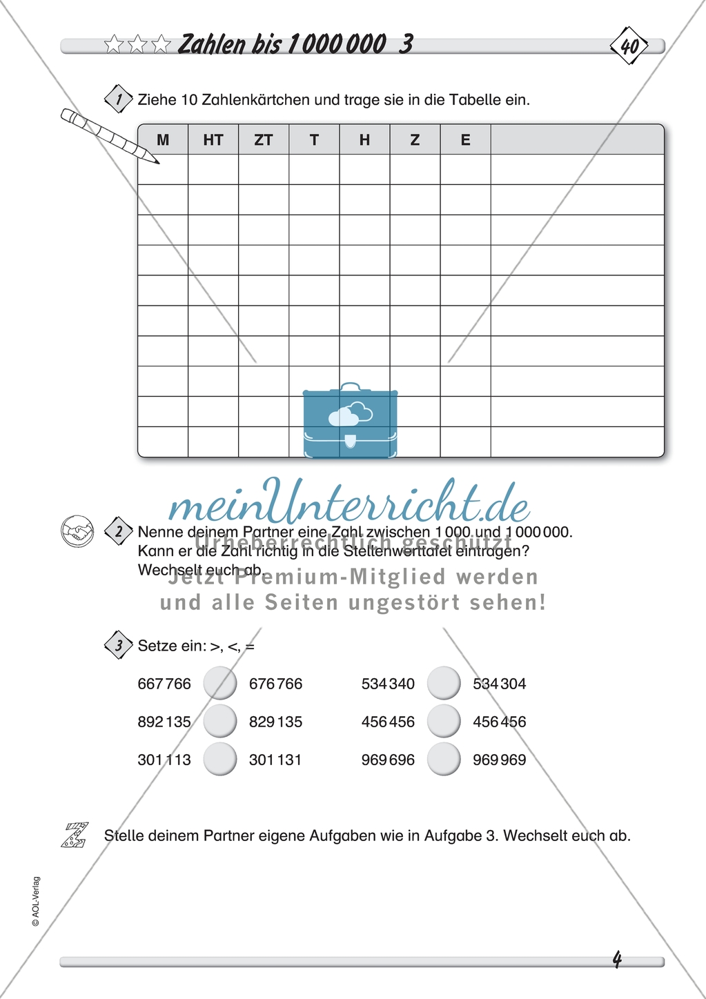Zahlenraum bis 1 000 000 - Große Zahlen in der Stellenwerttafel Preview 3