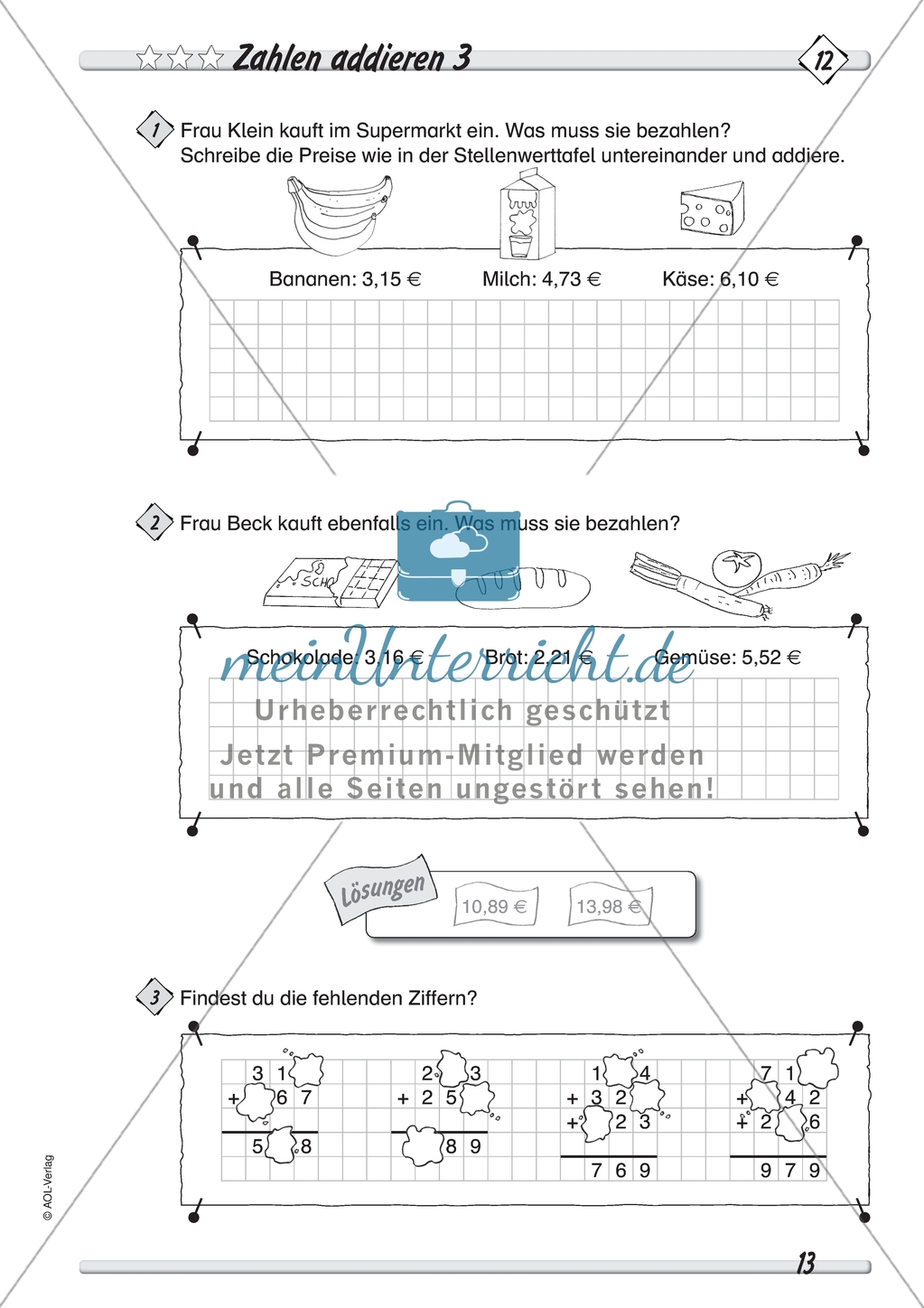 Differenziertes Übungsmaterial zum Addieren - schriftliches Addieren mit und ohne Übertrag. Preview 3