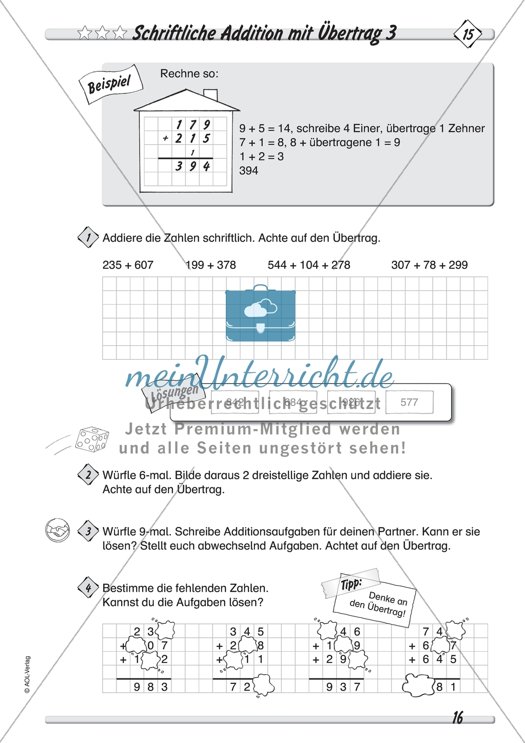 Differenziertes Übungsmaterial zum Addieren - schriftliches Addieren mit und ohne Übertrag. Preview 6