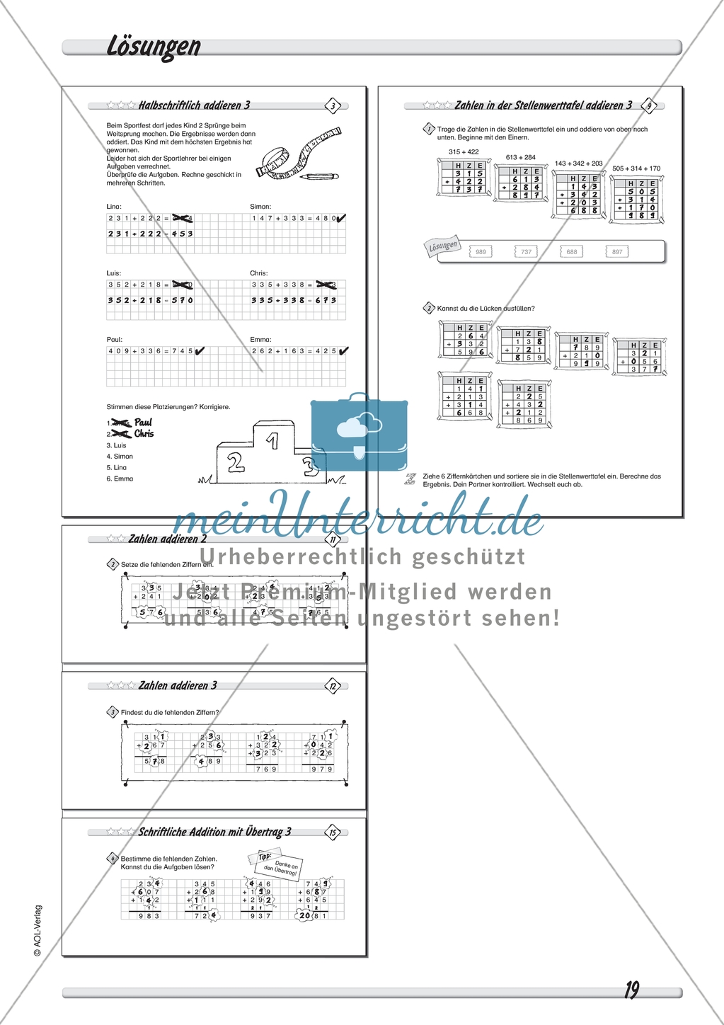 Differenziertes Übungsmaterial zum Addieren - schriftliches Addieren mit und ohne Übertrag. Preview 7