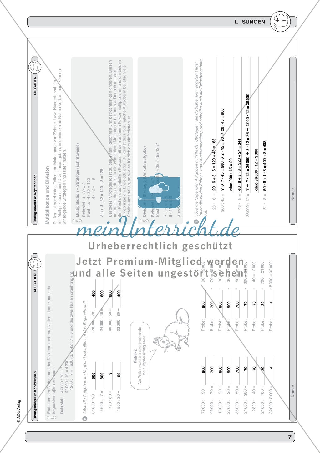 Verbesserung der Grundfähigkeiten im Kopfrechnen - Multiplikation und Division mit Zehner- bzw. Hunderterzahlen. Preview 5