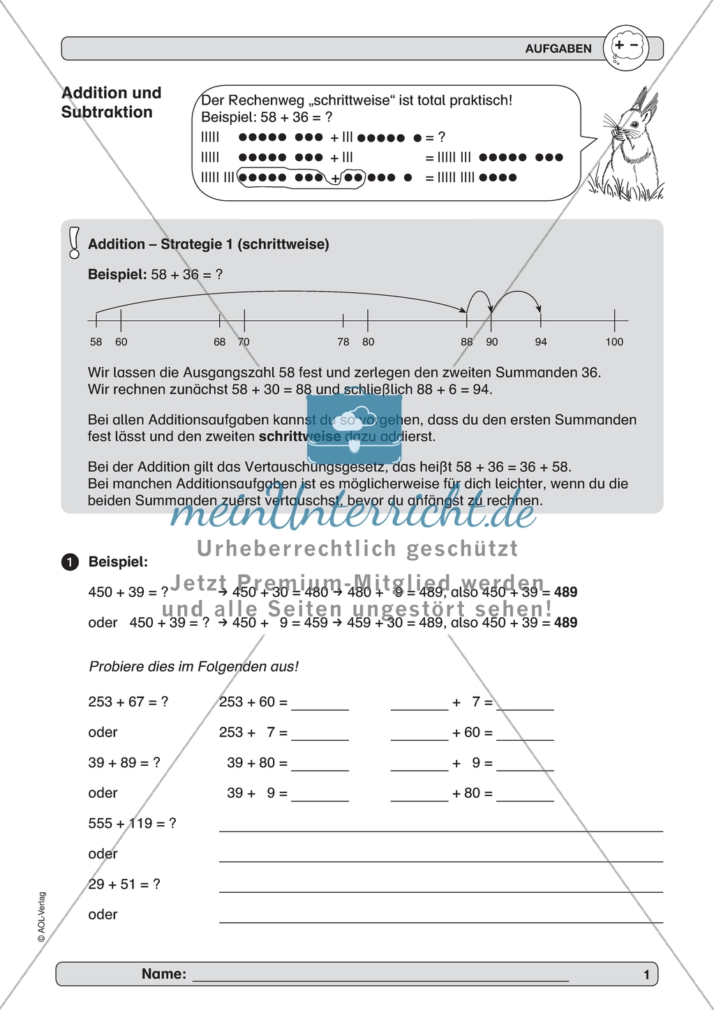 Material zur Verbesserung der Grundfähigkeiten im Kopfrechnen - Addition. Preview 1