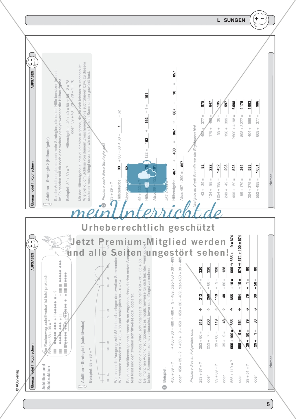 Material zur Verbesserung der Grundfähigkeiten im Kopfrechnen - Addition. Preview 4