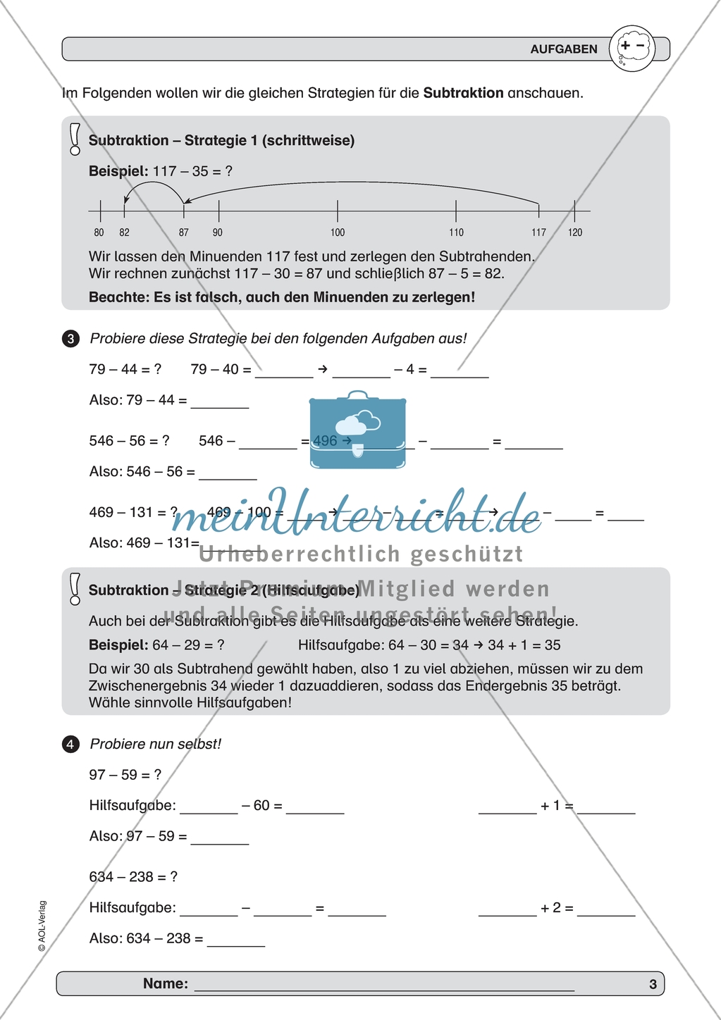 Material zur Verbesserung der Grundfähigkeiten im Kopfrechnen - Subtraktion. Preview 1