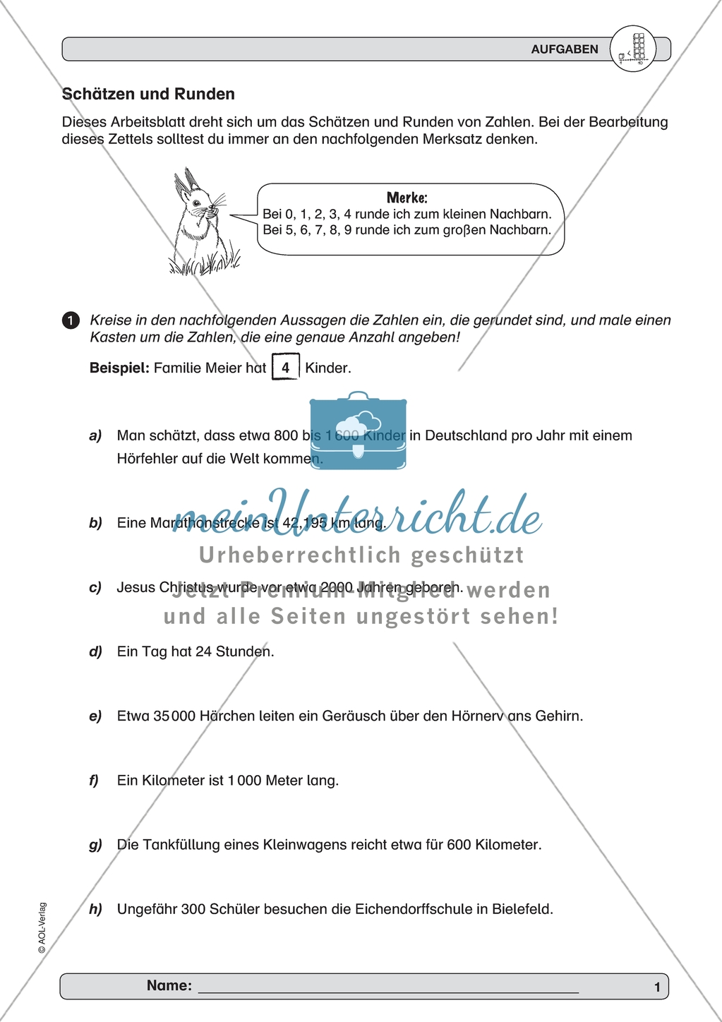 Material zur Verbesserung der Grundfähigkeiten im Zahlenraum - Schätzen und Runden. Preview 1