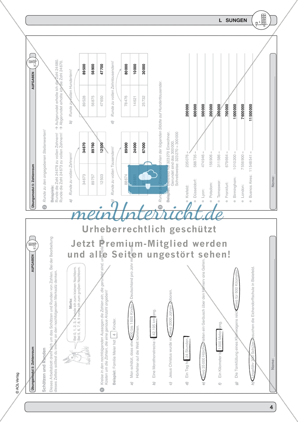 Material zur Verbesserung der Grundfähigkeiten im Zahlenraum - Schätzen und Runden. Preview 4