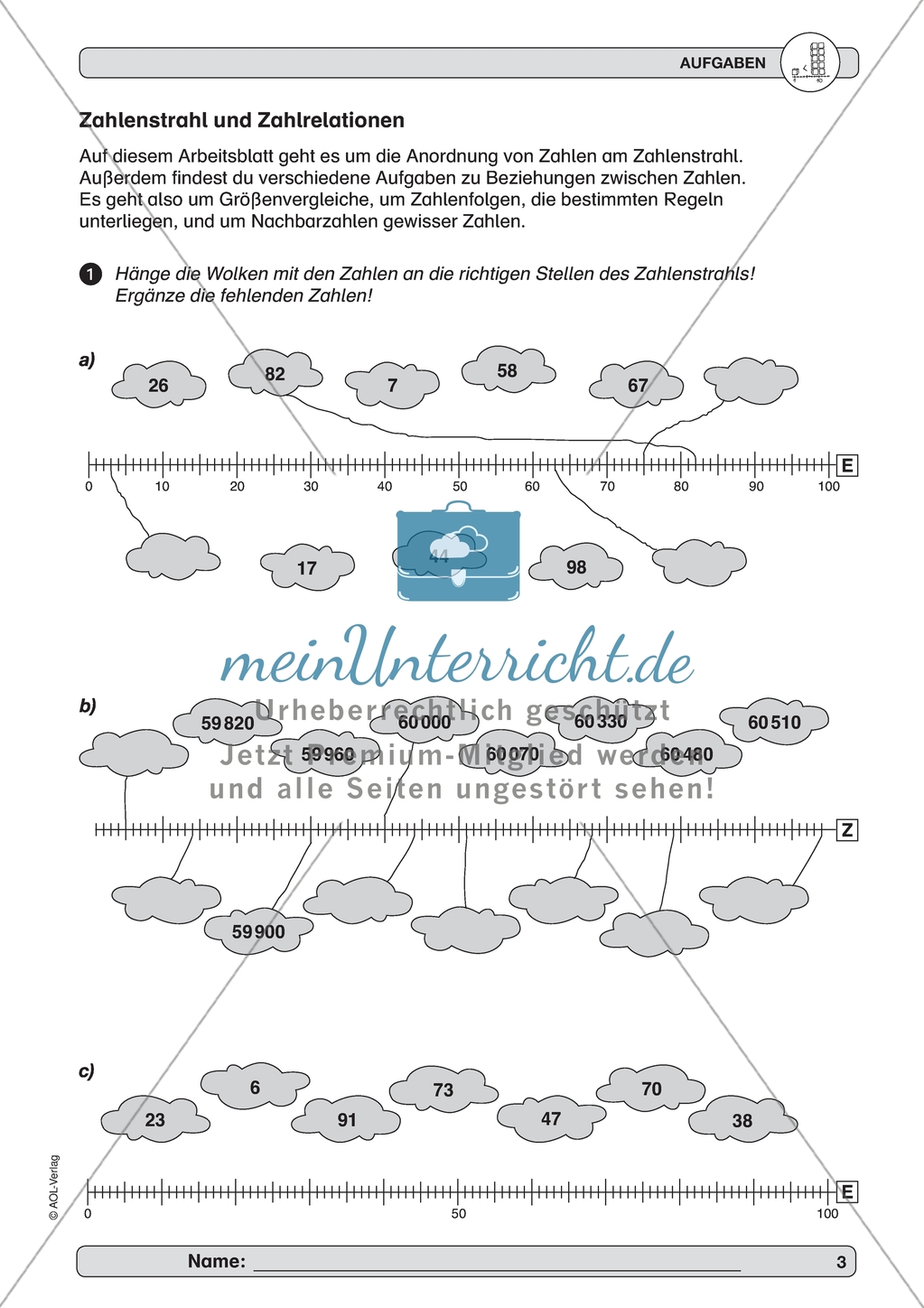 Material zur Verbesserung der Grundfähigkeiten im Zahlenraum - Zahlenstrahl und Zahlenrelationen. Preview 1