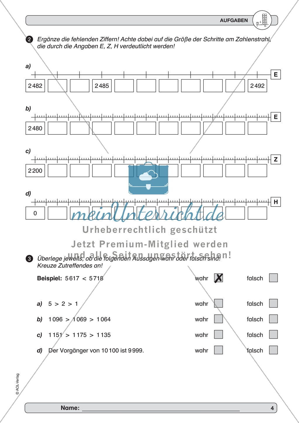 Material zur Verbesserung der Grundfähigkeiten im Zahlenraum - Zahlenstrahl und Zahlenrelationen. Preview 2