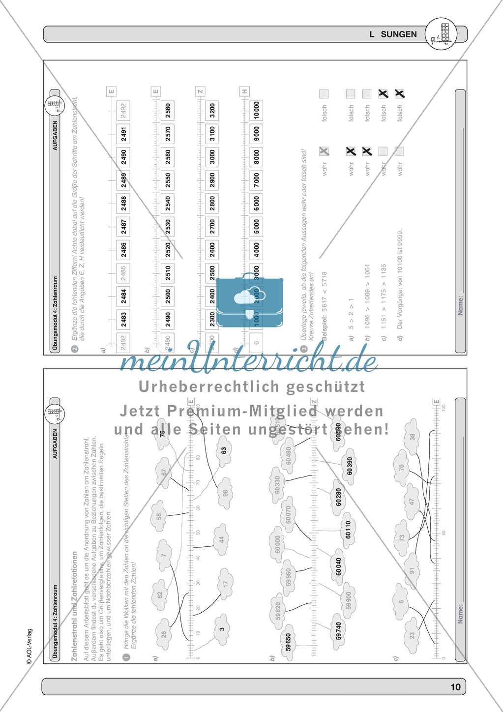 Material zur Verbesserung der Grundfähigkeiten im Zahlenraum - Zahlenstrahl und Zahlenrelationen. Preview 7
