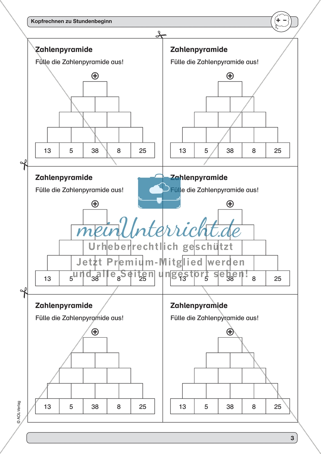 Material zur Verbesserung der Grundfähigkeiten im Kopfrechnen - Aufgaben für den Stundenbeginn. Preview 3
