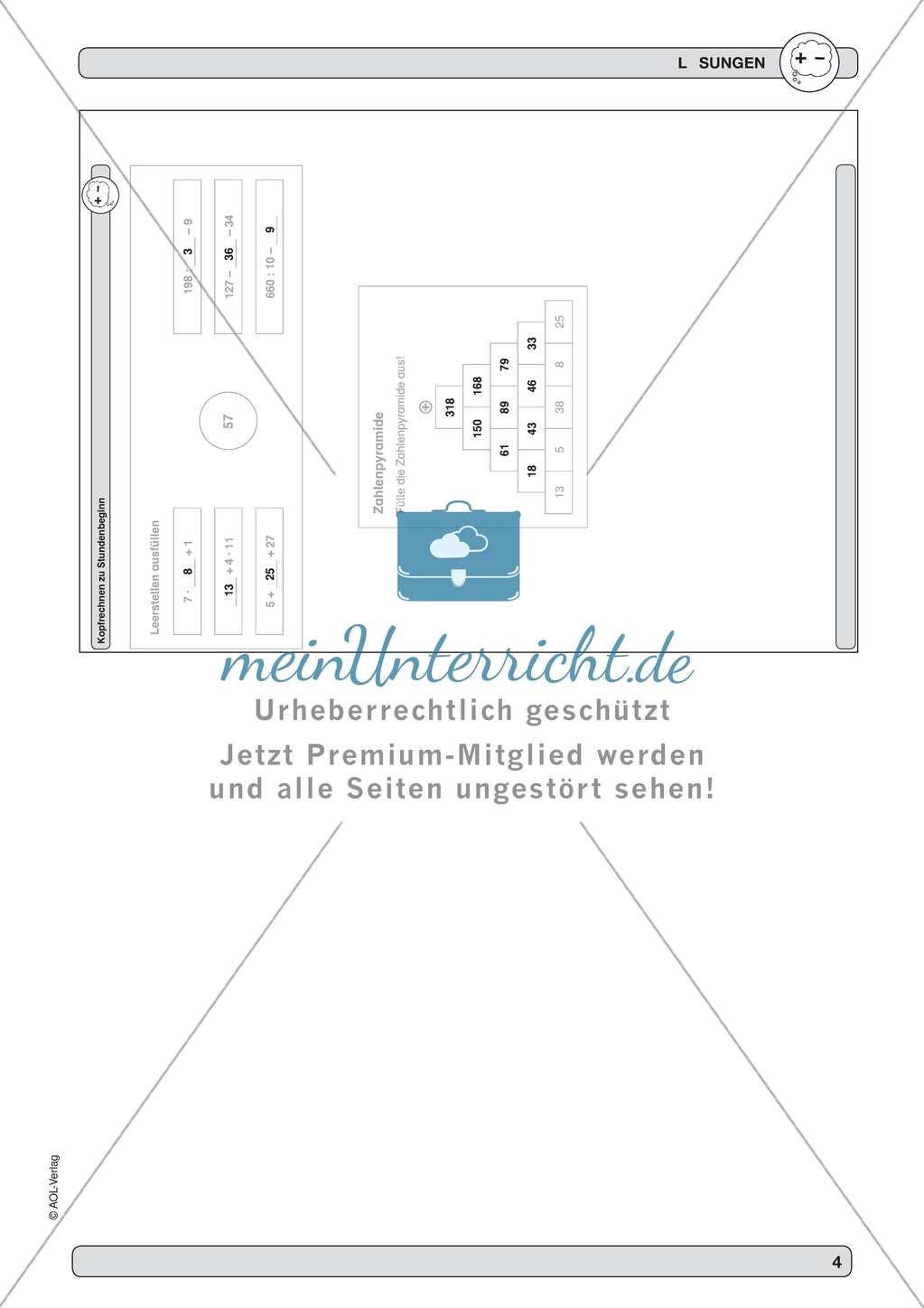 Material zur Verbesserung der Grundfähigkeiten im Kopfrechnen - Aufgaben für den Stundenbeginn. Preview 4