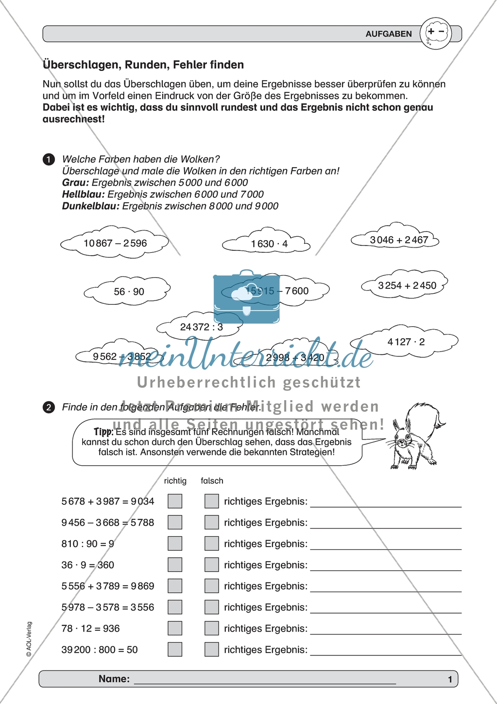 Material zur Verbesserung der Grundfähigkeiten im Kopfrechnen - Überschlagen, Runden, Fehler finden. Preview 1